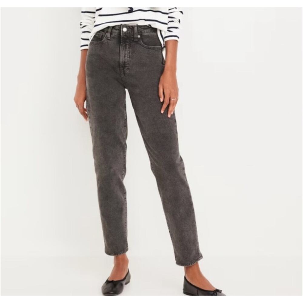 Old Navy OG Straight High Rise Black Acid Wash Straight Leg Jeans Size 10
